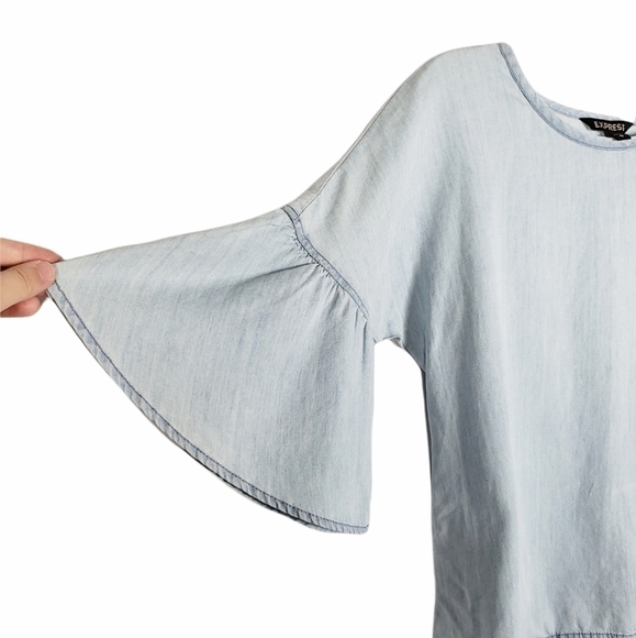 EXPRESS chambray bell sleeve tie back blouse top - Picture 2 of 6